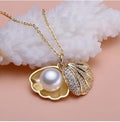Oyster Pearl Shell Pendant Gold Plated Necklace for Women's