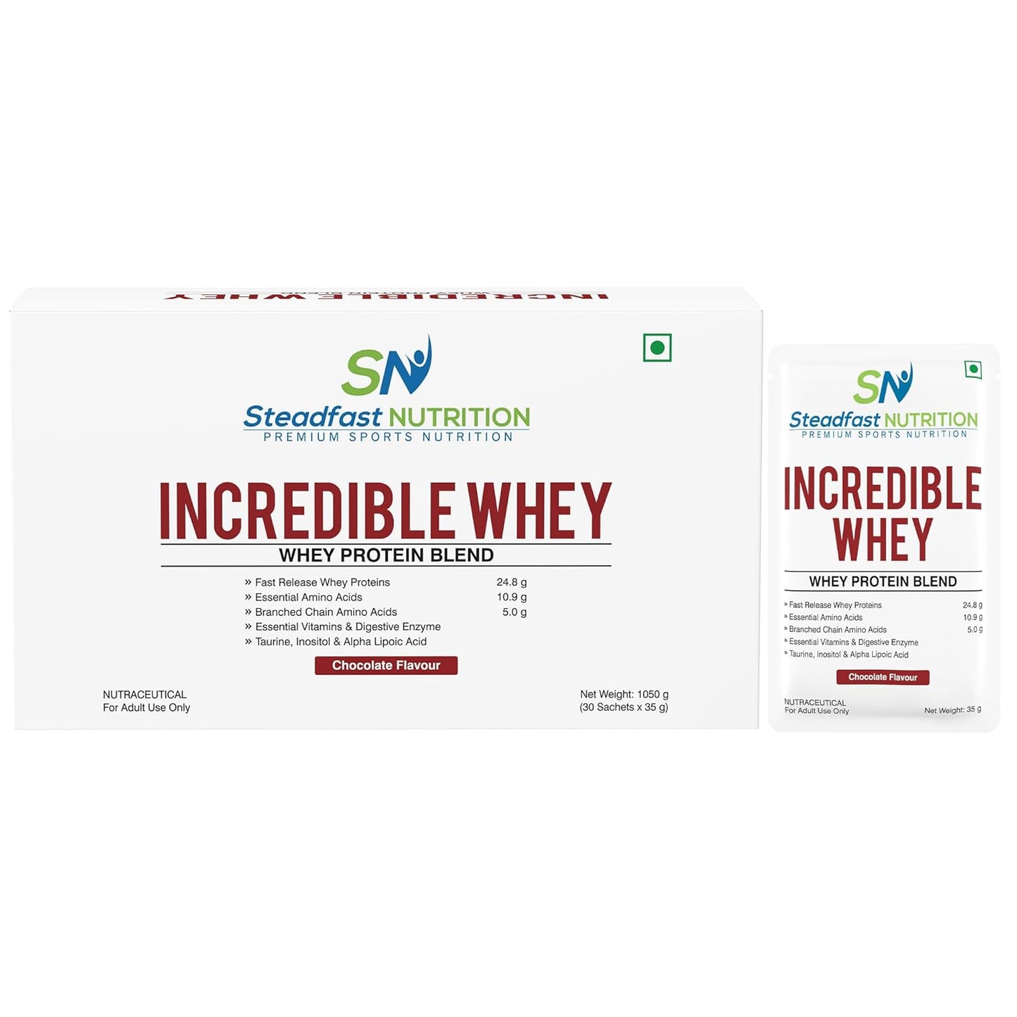 Steadfast Nutrition Incredible Whey – Chocolate Flavour | Fast Absorption Protein Sachets (6 / 15 / 30 Packs