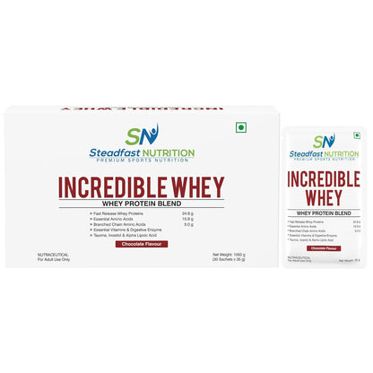 Steadfast Nutrition Incredible Whey – Chocolate Flavour | Fast Absorption Protein Sachets (6 / 15 / 30 Packs