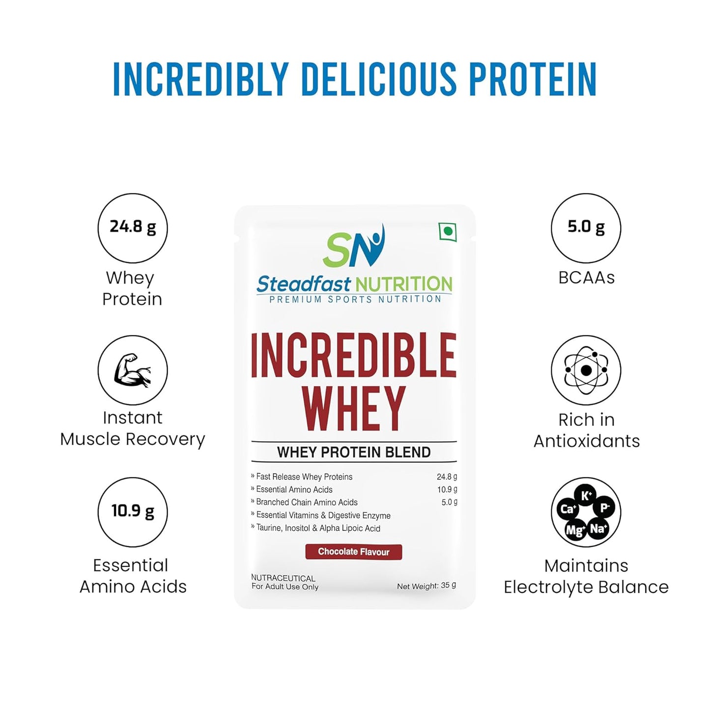 Steadfast Nutrition Incredible Whey – Chocolate Flavour | Fast Absorption Protein Sachets (6 / 15 / 30 Packs