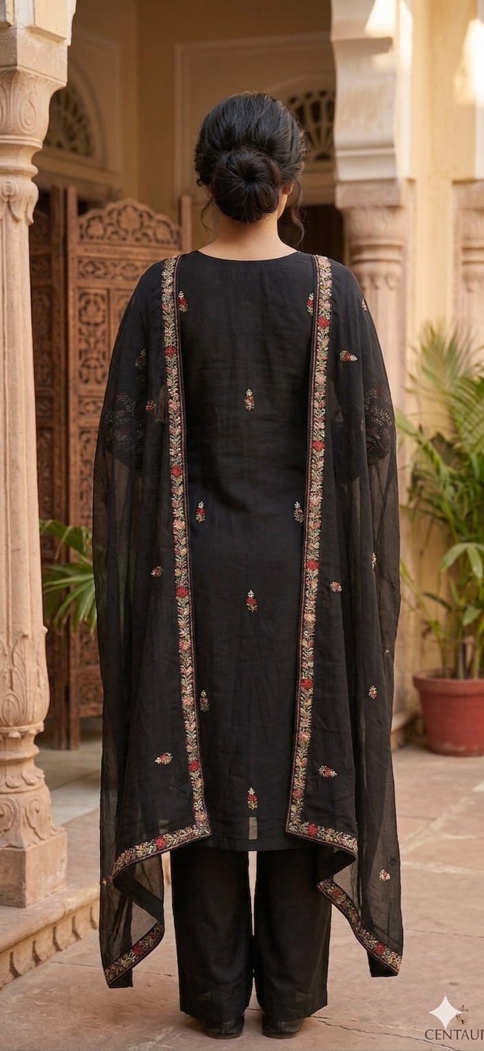 Noir Royale Embroidered Kurti Set