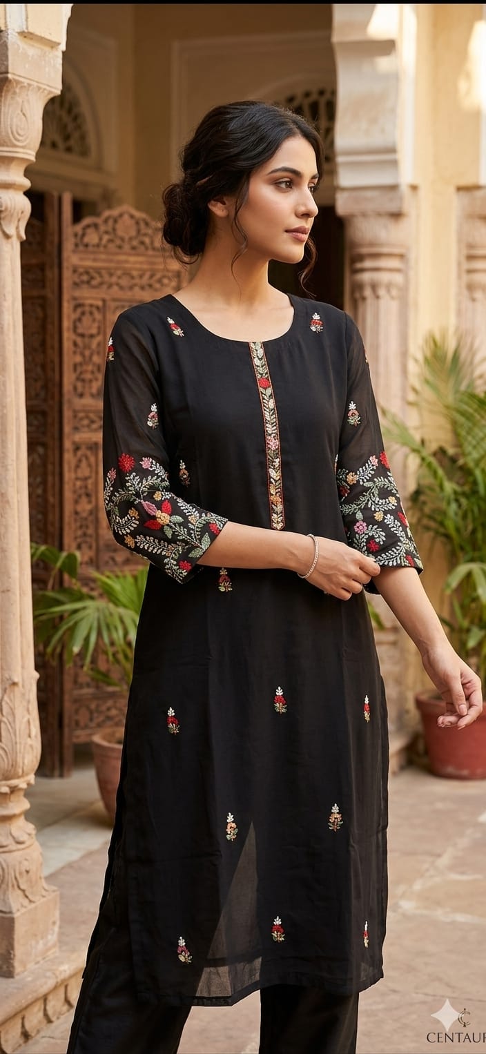 Noir Royale Embroidered Kurti Set