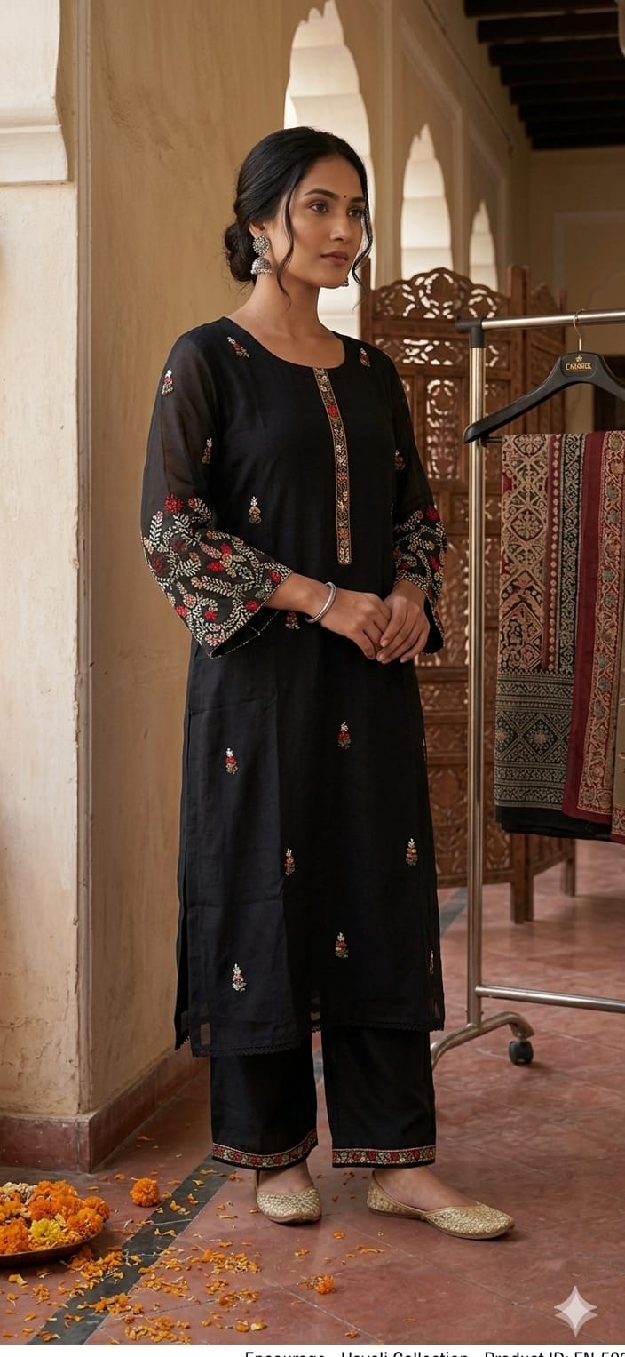 Noir Royale Embroidered Kurti Set