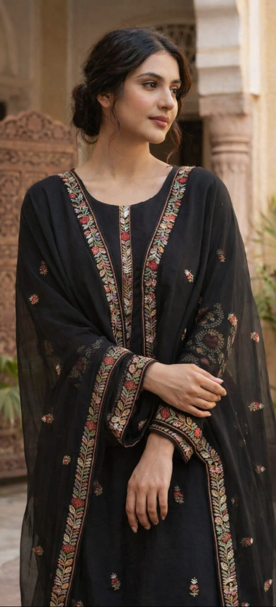 Noir Royale Embroidered Kurti Set