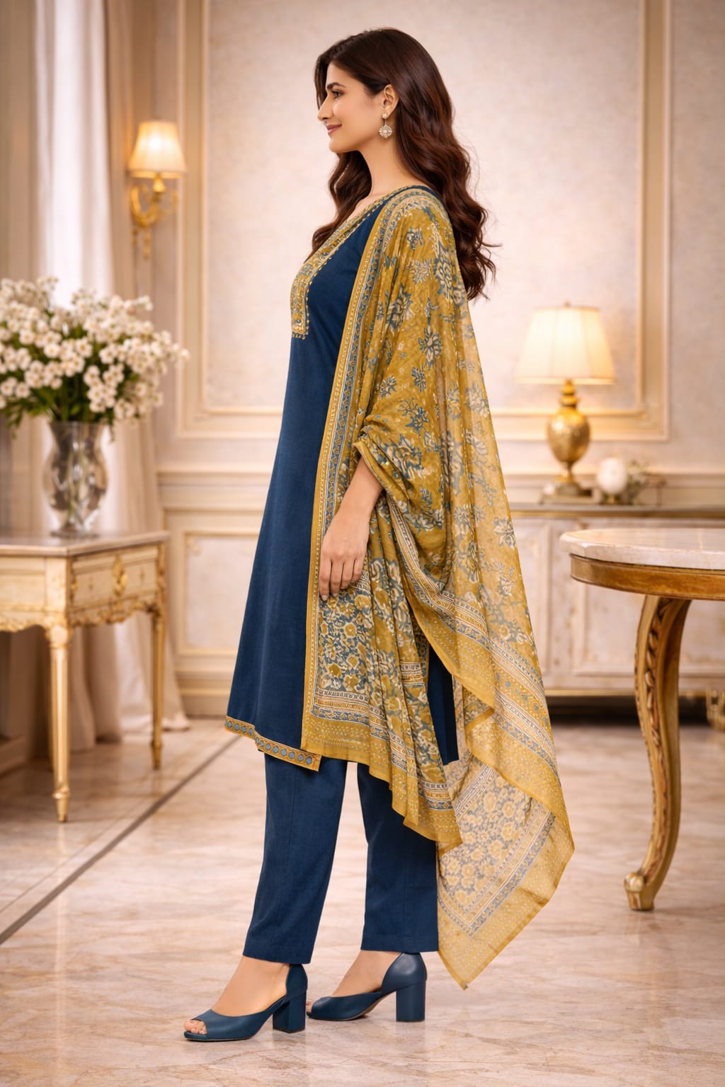 Blue Printed Kurti Set with Dupatta