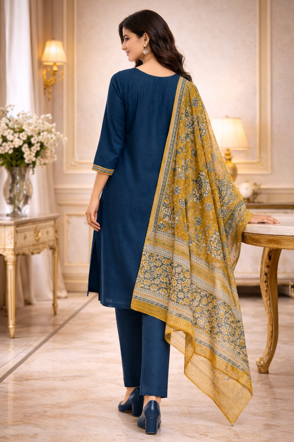 Blue Printed Kurti Set with Dupatta