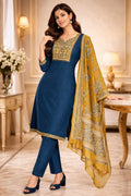 Blue Printed Kurti Set with Dupatta