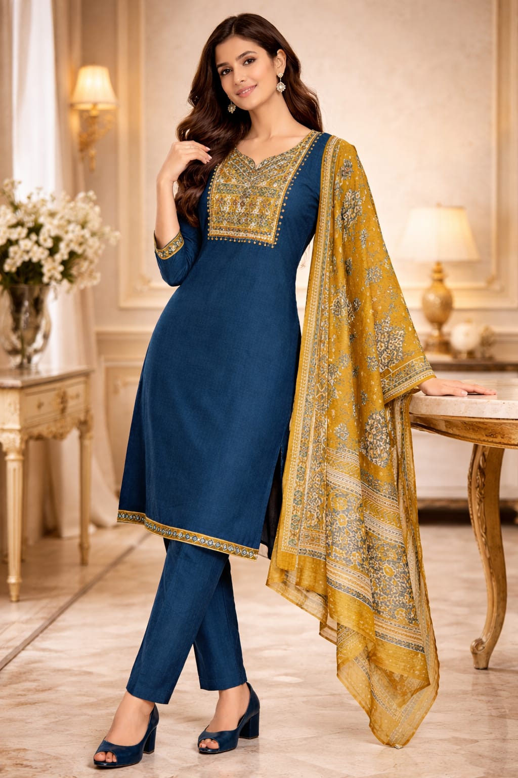 Blue Printed Kurti Set with Dupatta