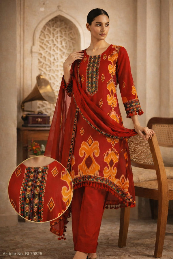 Rust Royal Printed Kurti Set with Dupatta