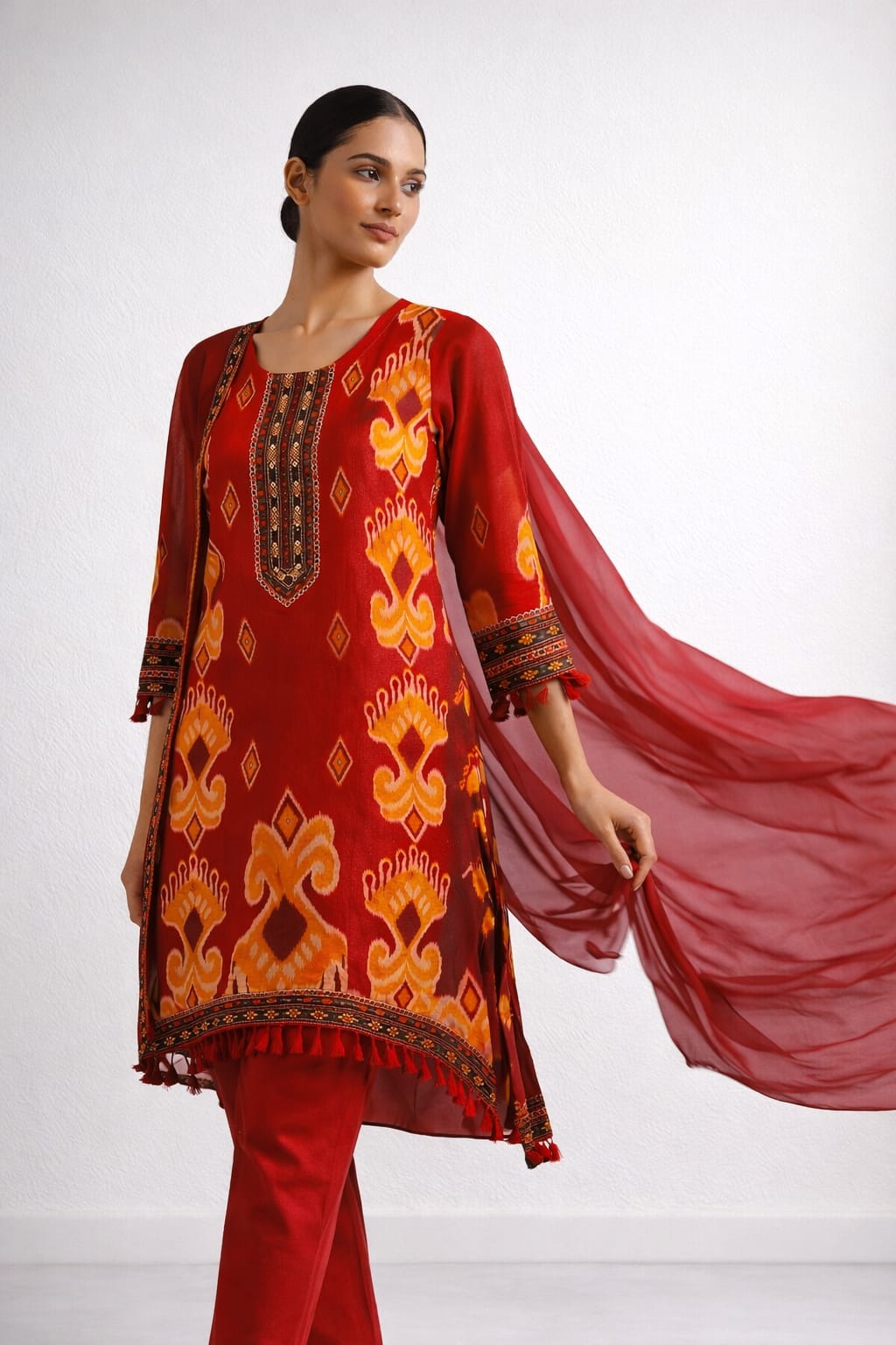 Rust Royal Printed Kurti Set with Dupatta