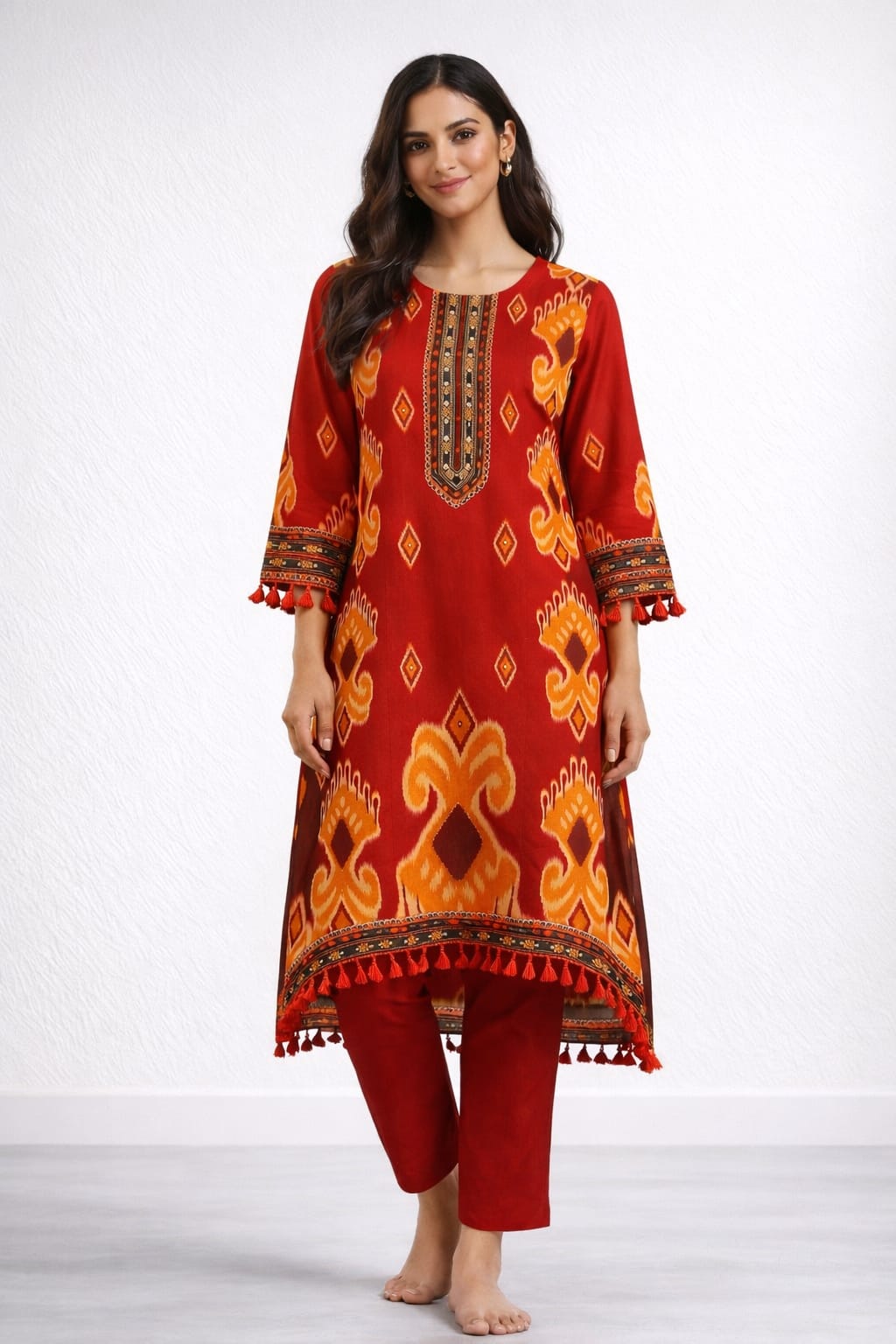 Rust Royal Printed Kurti Set with Dupatta