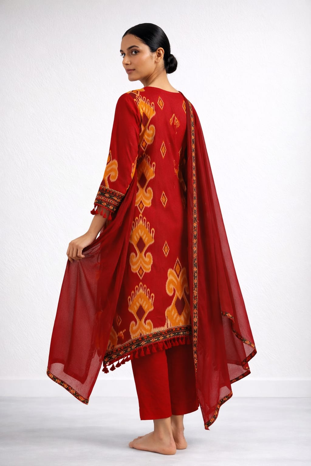 Rust Royal Printed Kurti Set with Dupatta