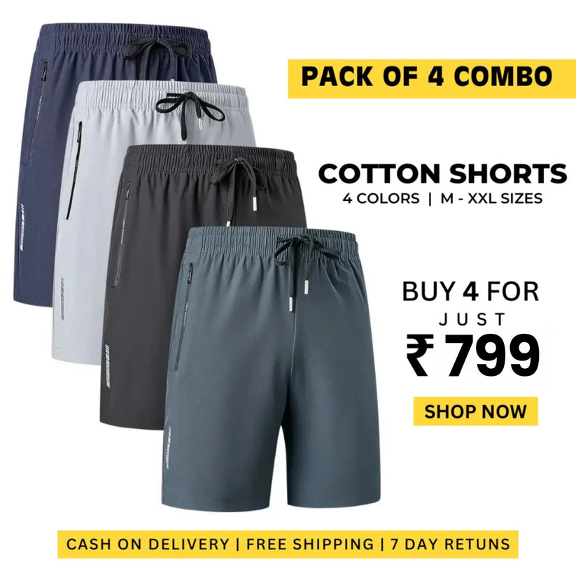 Combo of 4 Men's Stretchable Cotton Shorts